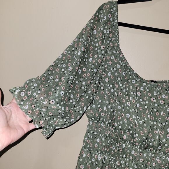 Trixxi Green Floral Thin Cottage Smocked Dress 3Xl Puff Sleeve - Picture 7 of 10